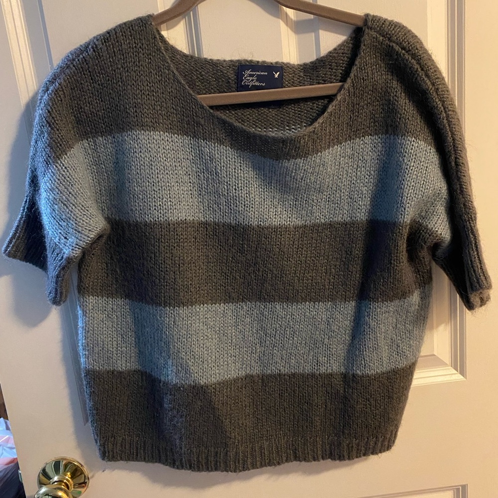 American Eagle Outfitters Gray and Blue Knit Sweater